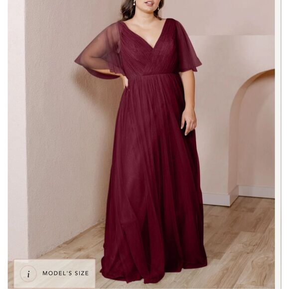 Revelry Thea tulle bridesmaid dress in Cabernet size 16 - Picture 1 of 15